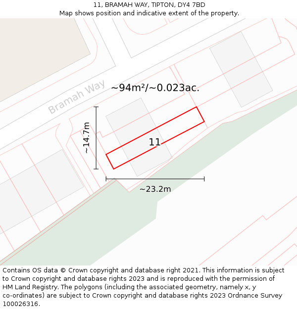 11, BRAMAH WAY, TIPTON, DY4 7BD: Plot and title map