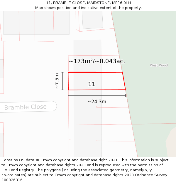 11, BRAMBLE CLOSE, MAIDSTONE, ME16 0LH: Plot and title map