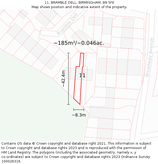 11, BRAMBLE DELL, BIRMINGHAM, B9 5FE: Plot and title map