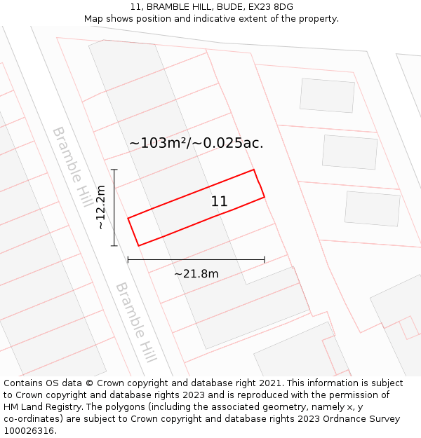 11, BRAMBLE HILL, BUDE, EX23 8DG: Plot and title map