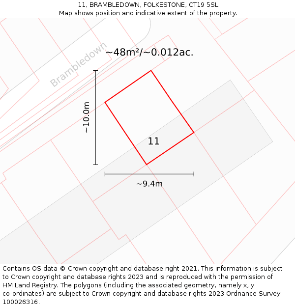 11, BRAMBLEDOWN, FOLKESTONE, CT19 5SL: Plot and title map