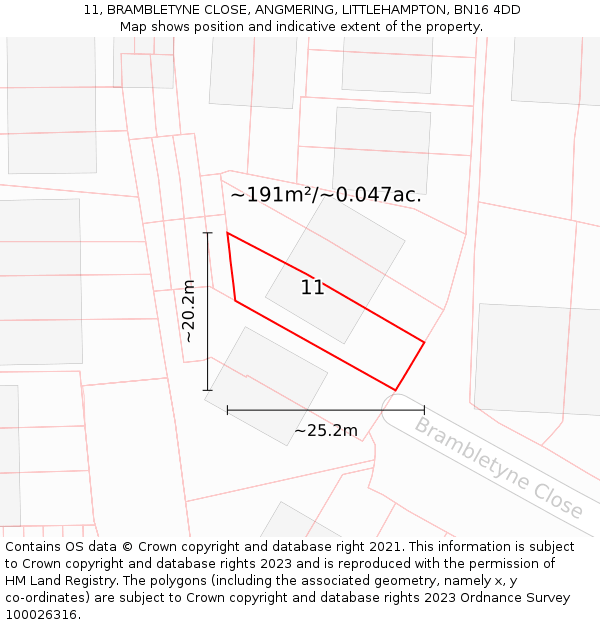 11, BRAMBLETYNE CLOSE, ANGMERING, LITTLEHAMPTON, BN16 4DD: Plot and title map