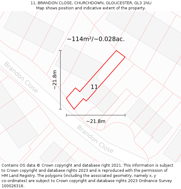11, BRANDON CLOSE, CHURCHDOWN, GLOUCESTER, GL3 1NU: Plot and title map