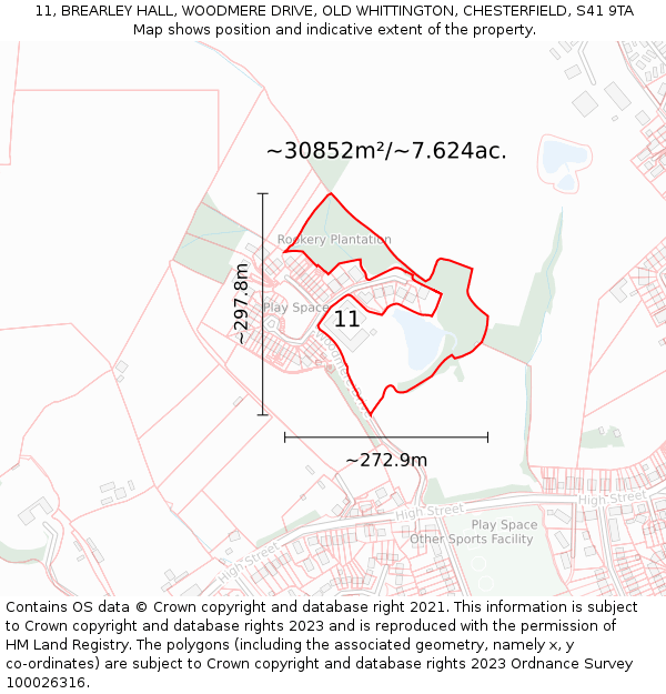 11, BREARLEY HALL, WOODMERE DRIVE, OLD WHITTINGTON, CHESTERFIELD, S41 9TA: Plot and title map