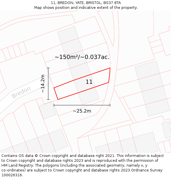 11, BREDON, YATE, BRISTOL, BS37 8TA: Plot and title map