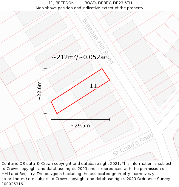 11, BREEDON HILL ROAD, DERBY, DE23 6TH: Plot and title map