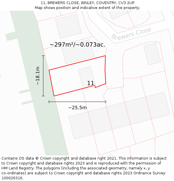 11, BREWERS CLOSE, BINLEY, COVENTRY, CV3 2UP: Plot and title map