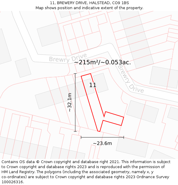 11, BREWERY DRIVE, HALSTEAD, CO9 1BS: Plot and title map