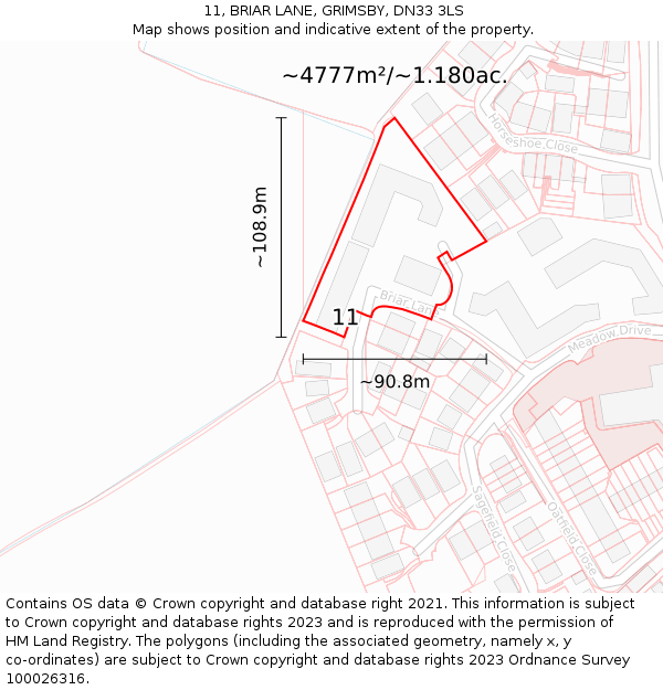 11, BRIAR LANE, GRIMSBY, DN33 3LS: Plot and title map