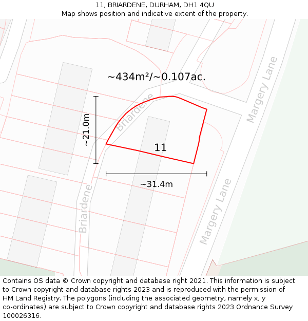 11, BRIARDENE, DURHAM, DH1 4QU: Plot and title map
