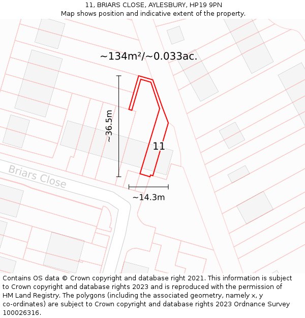 11, BRIARS CLOSE, AYLESBURY, HP19 9PN: Plot and title map