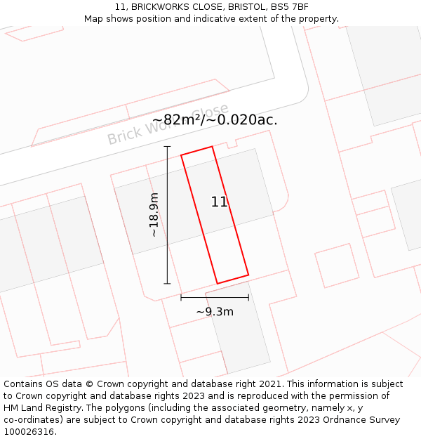 11, BRICKWORKS CLOSE, BRISTOL, BS5 7BF: Plot and title map