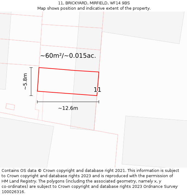 11, BRICKYARD, MIRFIELD, WF14 9BS: Plot and title map
