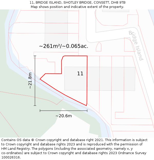 11, BRIDGE ISLAND, SHOTLEY BRIDGE, CONSETT, DH8 9TB: Plot and title map