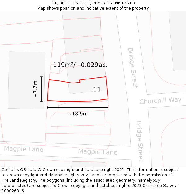 11, BRIDGE STREET, BRACKLEY, NN13 7ER: Plot and title map