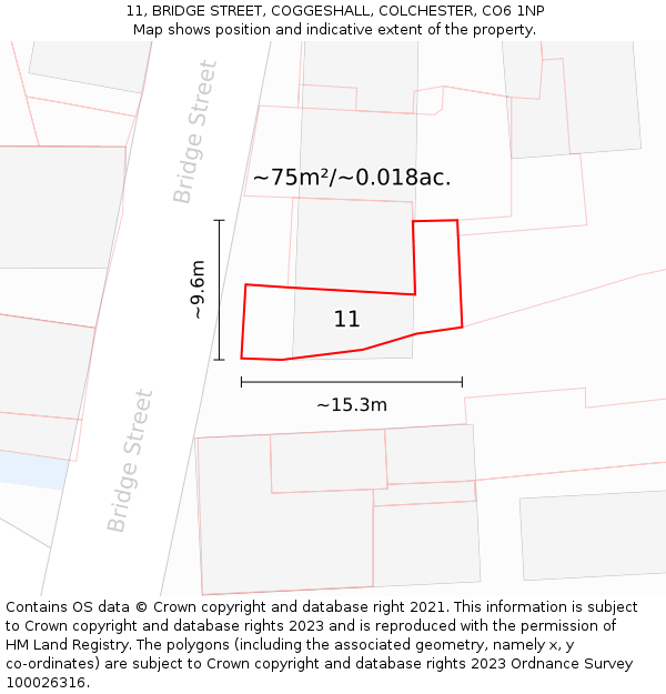 11, BRIDGE STREET, COGGESHALL, COLCHESTER, CO6 1NP: Plot and title map