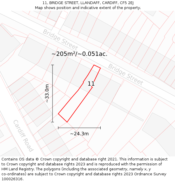 11, BRIDGE STREET, LLANDAFF, CARDIFF, CF5 2EJ: Plot and title map