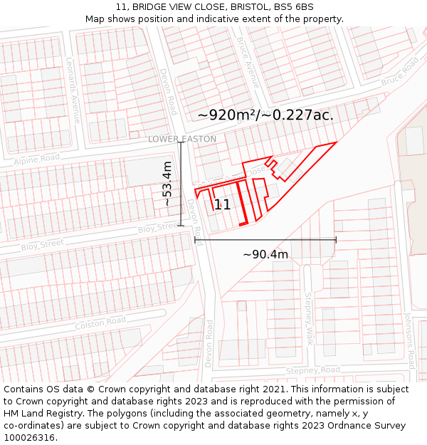 11, BRIDGE VIEW CLOSE, BRISTOL, BS5 6BS: Plot and title map