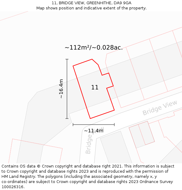 11, BRIDGE VIEW, GREENHITHE, DA9 9GA: Plot and title map