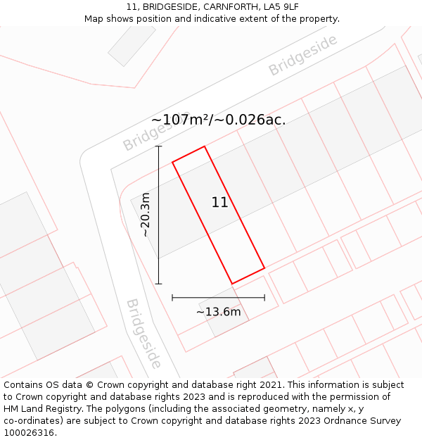 11, BRIDGESIDE, CARNFORTH, LA5 9LF: Plot and title map