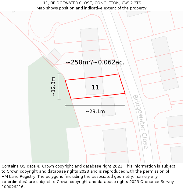 11, BRIDGEWATER CLOSE, CONGLETON, CW12 3TS: Plot and title map