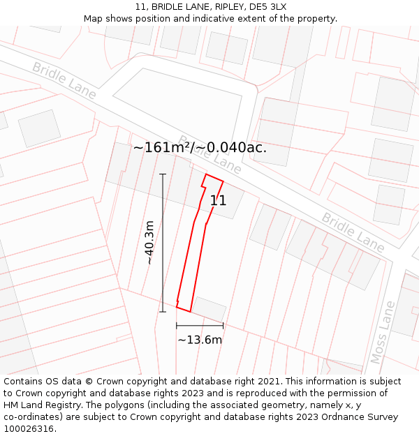 11, BRIDLE LANE, RIPLEY, DE5 3LX: Plot and title map