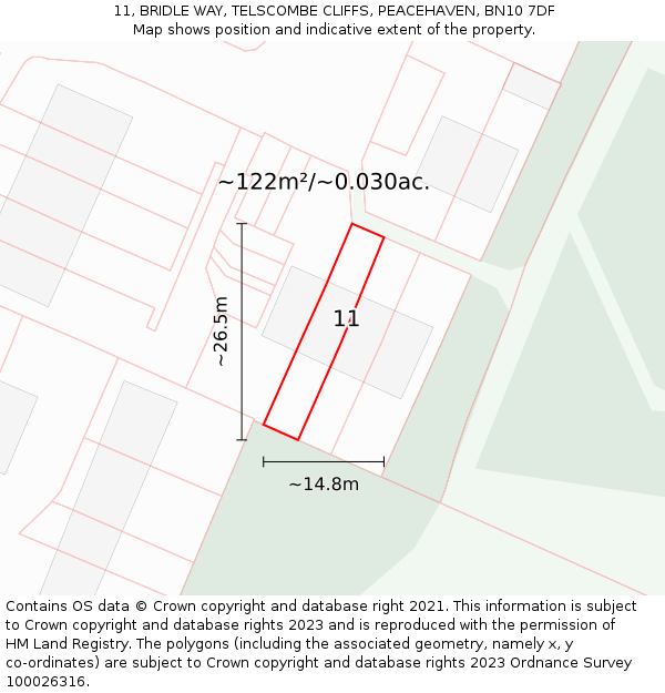 11, BRIDLE WAY, TELSCOMBE CLIFFS, PEACEHAVEN, BN10 7DF: Plot and title map