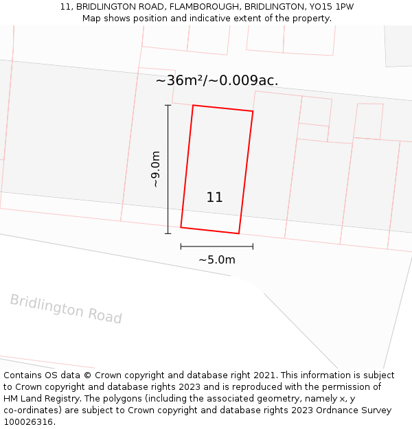 11, BRIDLINGTON ROAD, FLAMBOROUGH, BRIDLINGTON, YO15 1PW: Plot and title map