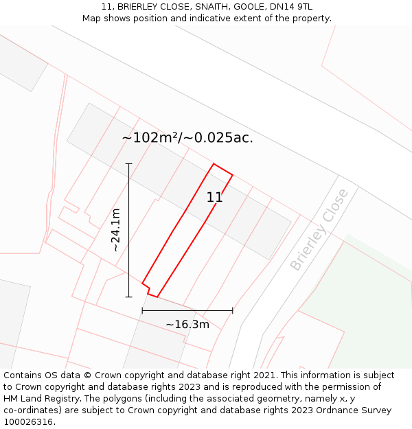 11, BRIERLEY CLOSE, SNAITH, GOOLE, DN14 9TL: Plot and title map