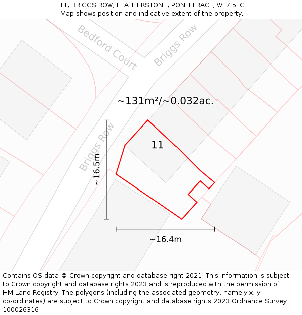11, BRIGGS ROW, FEATHERSTONE, PONTEFRACT, WF7 5LG: Plot and title map