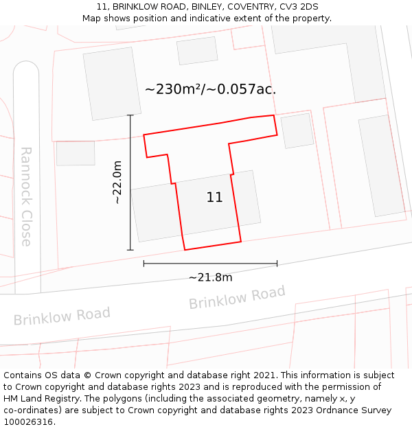11, BRINKLOW ROAD, BINLEY, COVENTRY, CV3 2DS: Plot and title map