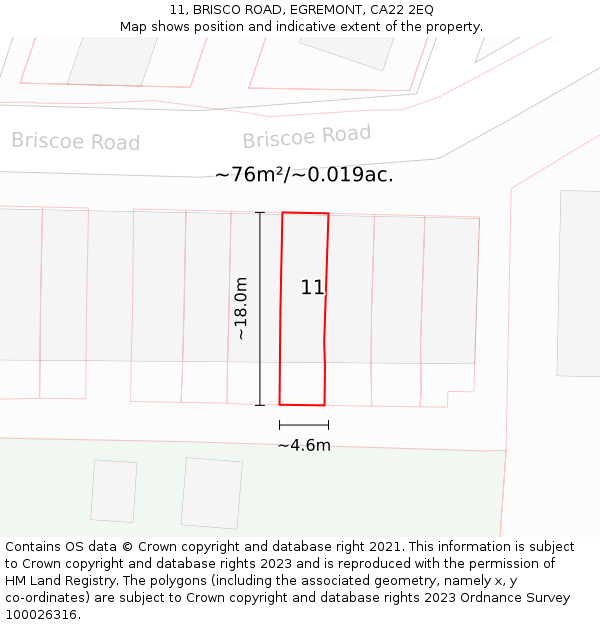 11, BRISCO ROAD, EGREMONT, CA22 2EQ: Plot and title map