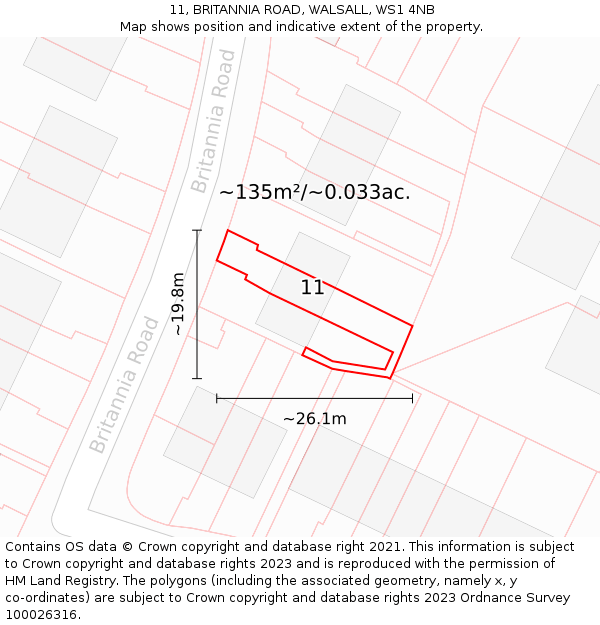11, BRITANNIA ROAD, WALSALL, WS1 4NB: Plot and title map