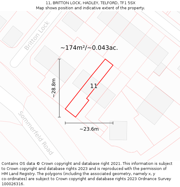 11, BRITTON LOCK, HADLEY, TELFORD, TF1 5SX: Plot and title map