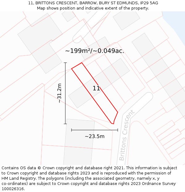 11, BRITTONS CRESCENT, BARROW, BURY ST EDMUNDS, IP29 5AG: Plot and title map