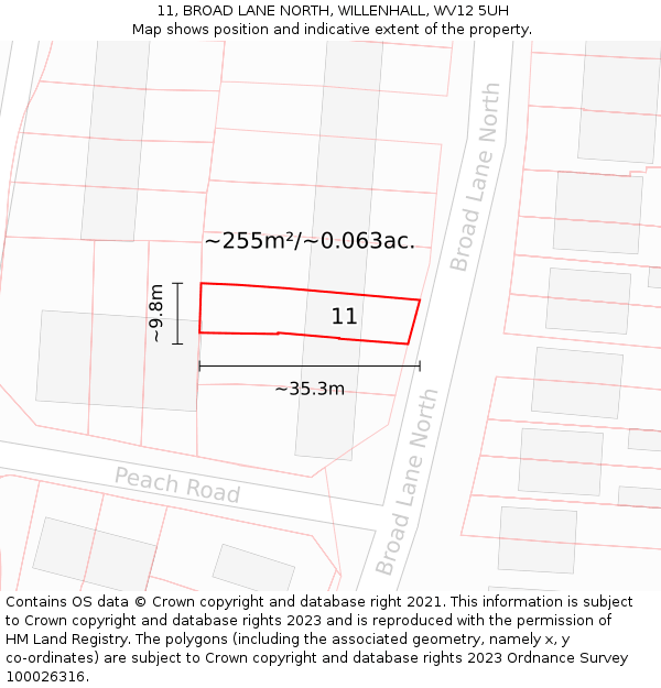 11, BROAD LANE NORTH, WILLENHALL, WV12 5UH: Plot and title map
