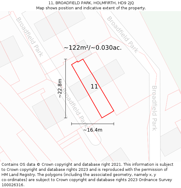 11, BROADFIELD PARK, HOLMFIRTH, HD9 2JQ: Plot and title map