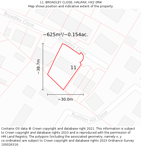 11, BROADLEY CLOSE, HALIFAX, HX2 0RW: Plot and title map