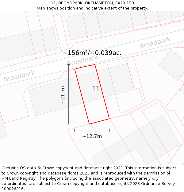 11, BROADPARK, OKEHAMPTON, EX20 1BR: Plot and title map