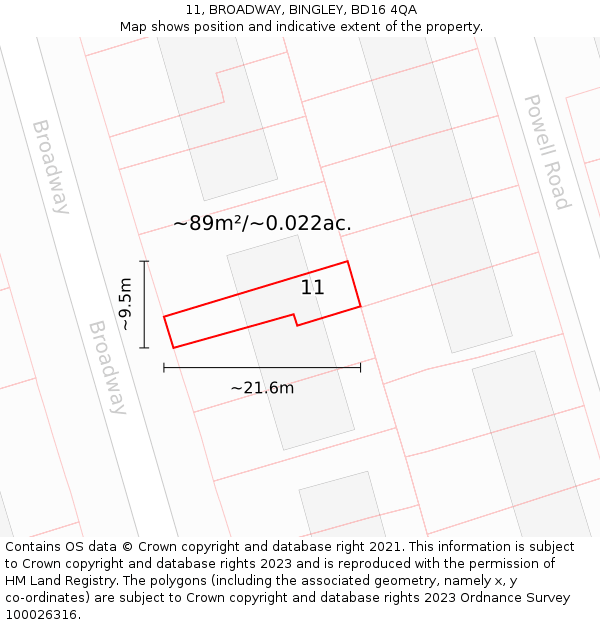 11, BROADWAY, BINGLEY, BD16 4QA: Plot and title map