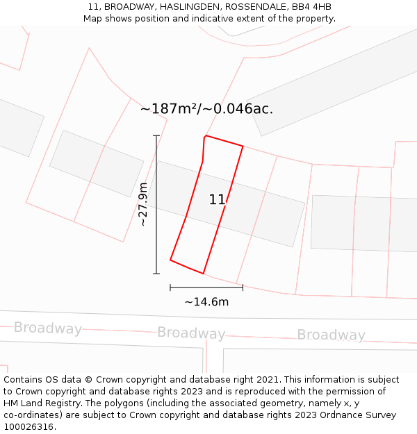 11, BROADWAY, HASLINGDEN, ROSSENDALE, BB4 4HB: Plot and title map