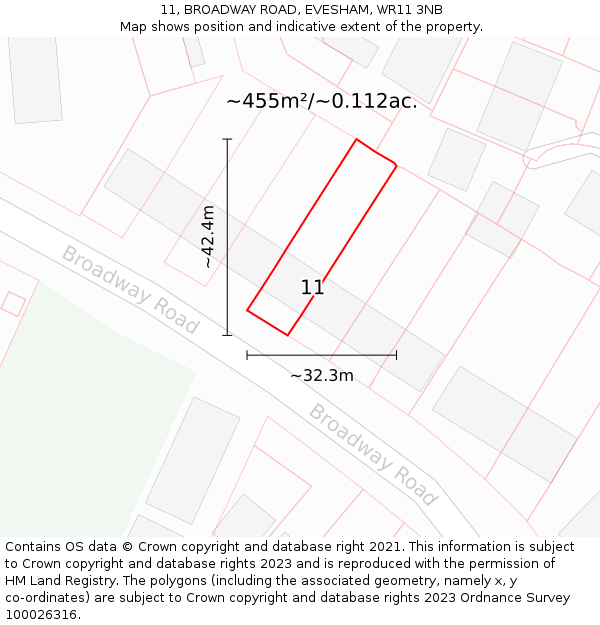 11, BROADWAY ROAD, EVESHAM, WR11 3NB: Plot and title map