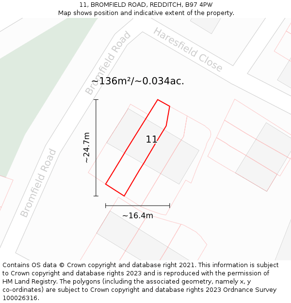 11, BROMFIELD ROAD, REDDITCH, B97 4PW: Plot and title map