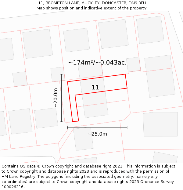 11, BROMPTON LANE, AUCKLEY, DONCASTER, DN9 3FU: Plot and title map
