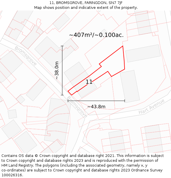 11, BROMSGROVE, FARINGDON, SN7 7JF: Plot and title map