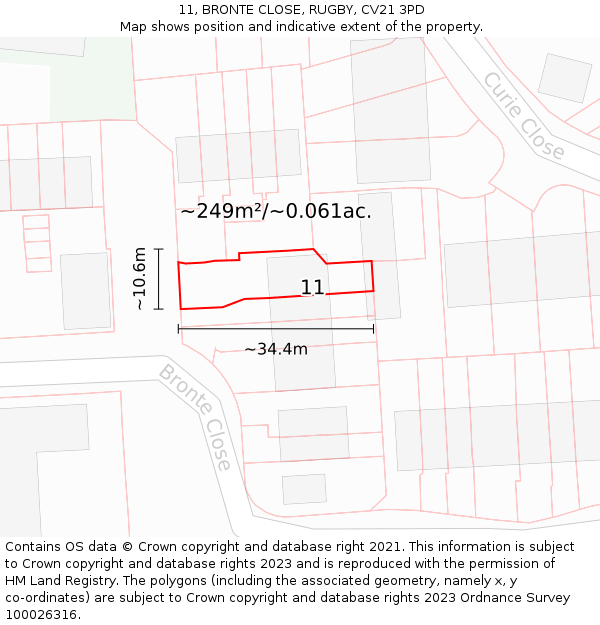 11, BRONTE CLOSE, RUGBY, CV21 3PD: Plot and title map