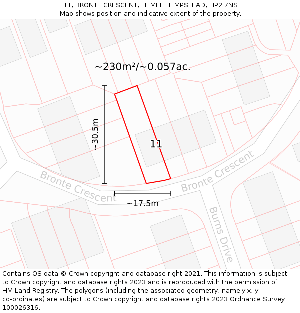 11, BRONTE CRESCENT, HEMEL HEMPSTEAD, HP2 7NS: Plot and title map