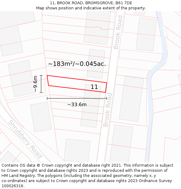 11, BROOK ROAD, BROMSGROVE, B61 7DE: Plot and title map