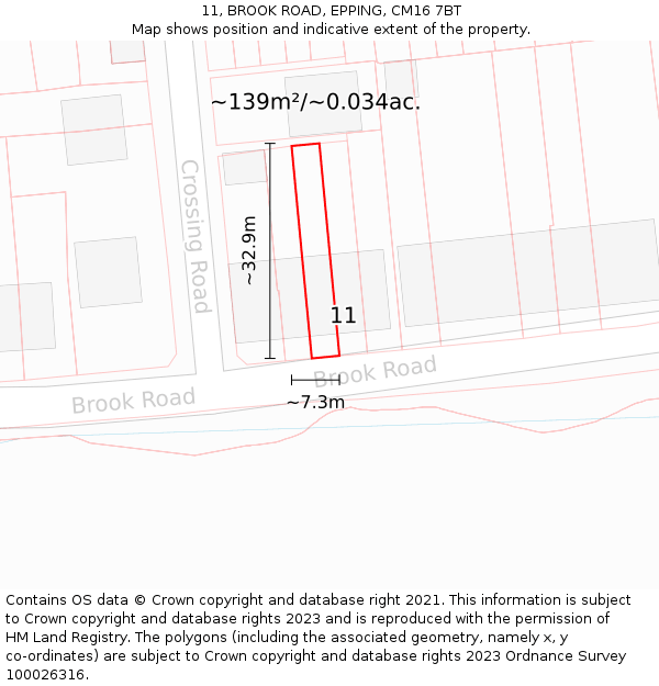 11, BROOK ROAD, EPPING, CM16 7BT: Plot and title map