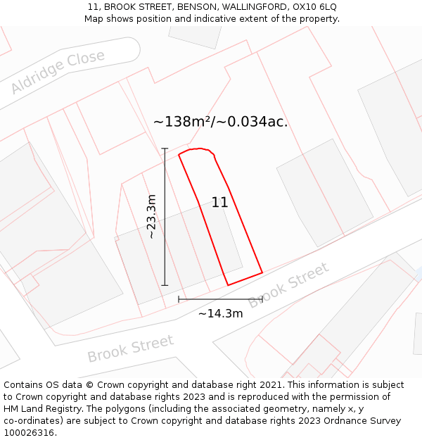 11, BROOK STREET, BENSON, WALLINGFORD, OX10 6LQ: Plot and title map